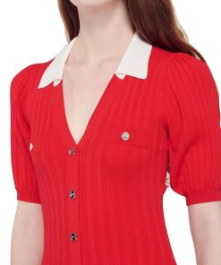 Sandro Pointelle Long Knitted Viscose-Blend Dress