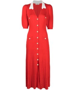 Sandro Pointelle Long Knitted Viscose-Blend Dress