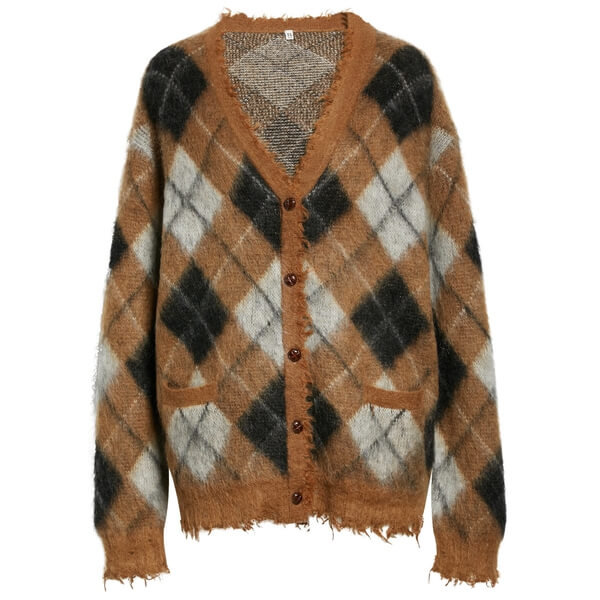 R13 Fluffy Argyle Plaid Oversized Distressed Edge Cardigan – evaChic