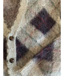 R13 Fluffy Argyle Plaid Oversized Distressed Edge Cardigan