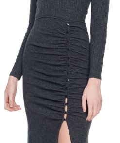 Sandro Fabre Long Gathered Knit Wool-Blend Dress