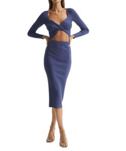Reiss Iona Knitted Twist Cropped Top & Pencil Skirt