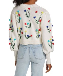 Alice + Olivia Wendell Floral Crochet Crewneck Sweater