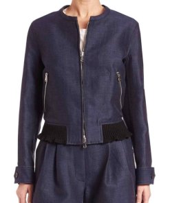 .1 Phillip Lim Ruffle-Trim Demim Bomber Jacket