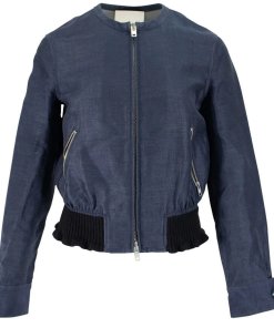 .1 Phillip Lim Ruffle-Trim Demim Bomber Jacket