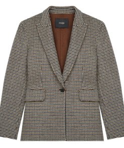 Maje Varmino Houndstooth Brushed Felt Wool-Blend Blazer