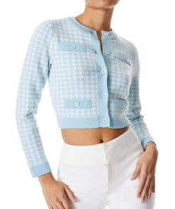 Alice + Olivia Tanna Houndstooth Shrunken Cardigan