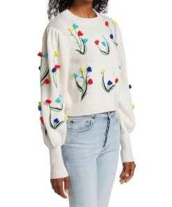 Alice + Olivia Wendell Floral Crochet Crewneck Sweater