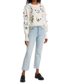 Alice + Olivia Wendell Floral Crochet Crewneck Sweater