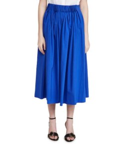 Jason Wu Cartridge-Pleat Tea-Length Cotton Skirt