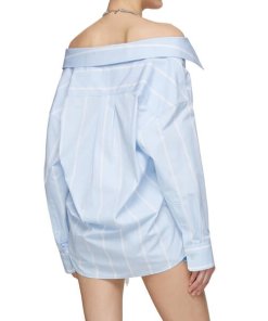 Alexander Wang Crystal Halter Off-the-Shoulder Cotton Shirt