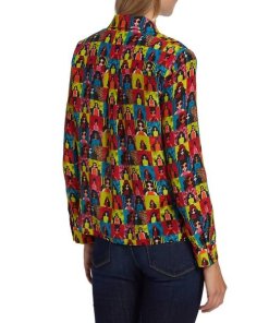 Alice + Olivia Willa Checkered Graphic Silk Shirt