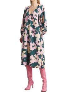 Stine Goya Heather Filigran Flower Green Midi Dress