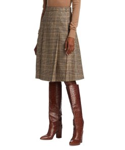 Nili Lotan Rosemonde Pleated Plaid Midi Skirt