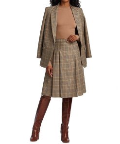 Nili Lotan Rosemonde Pleated Plaid Midi Skirt