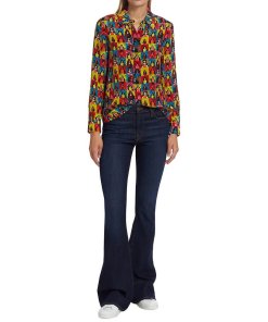 Alice + Olivia Willa Checkered Graphic Silk Shirt