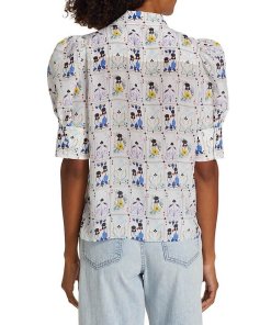 Alice and Olivia Willa Printed Silk Puff Sleeve Top