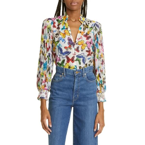 タオバオ限定　Bonjour diary Butterfly blouse Alice + Olivia Ilan Butterfly Print Cotton-Blend Blouse – evaChic