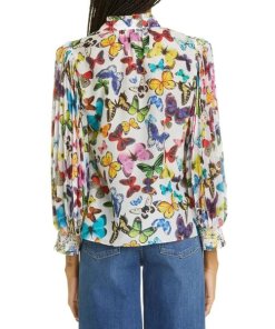 Alice + Olivia Ilan Butterfly Print Cotton-Blend Blouse