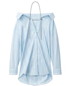 Alexander Wang Crystal Halter Off-the-Shoulder Cotton Shirt