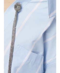 Alexander Wang Crystal Halter Off-the-Shoulder Cotton Shirt