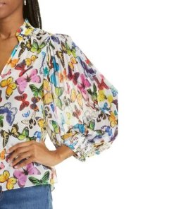 Alice + Olivia Ilan Butterfly Print Cotton-Blend Blouse
