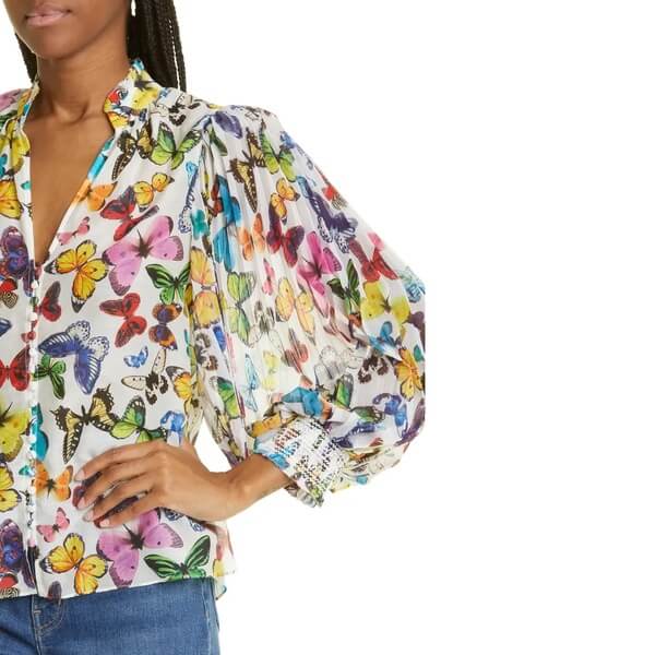 Alice + Olivia Ilan Butterfly Print Cotton-Blend Blouse – evaChic