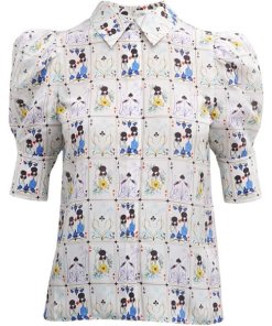 Alice and Olivia Willa Printed Silk Puff Sleeve Top