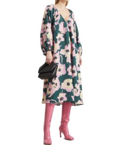Stine Goya Heather Filigran Flower Green Midi Dress