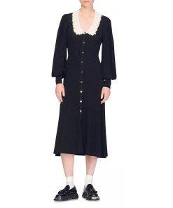 Sandro-Dorothy-Puff-sleeve-knitted-Midi-Dress