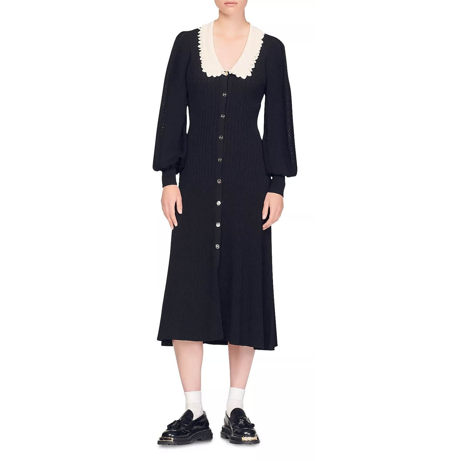 Sandro Dorothy Puff-sleeve knitted Midi Dress – evaChic