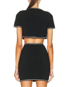 AlexanderWang.T Crystal Trim Cropped Cardigan Black Color
