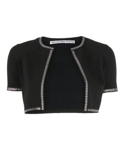 AlexanderWang.T Crystal Trim Cropped Cardigan Black Color