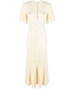 Sandro Mendia Mixed Media Button Front Midi Dress