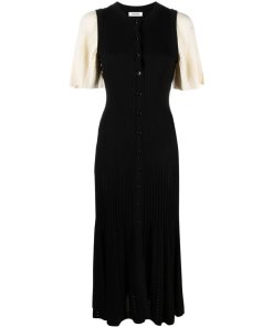Sandro Mendia Mixed Media Button Front Midi Dress
