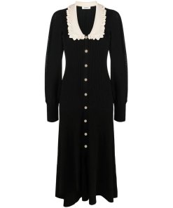 Sandro-Dorothy-Puff-sleeve-knitted-Midi-Dress