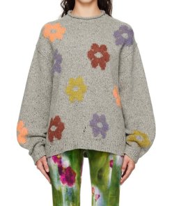 ACNE STUDIOS フラワー刺繍 ニット Acne Studios Floral Jacquard Wool-Blend Sweater – evaChic