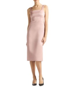 St. John Duchess Satin Sleeveless Midi Dress