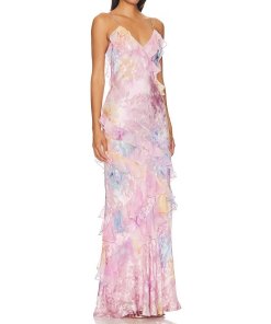 lola australia maxi dress STEVIE FALL SILKY WREATH MINT MAXI