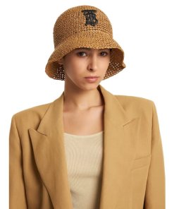 Burberry TB Raffia-Effect Crochet Bucket Hat