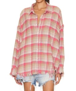 R13 Shredded Seam Drop Neck Plaid Shirt