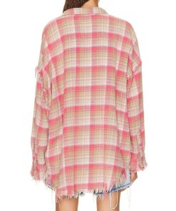 R13 Shredded Seam Drop Neck Plaid Shirt