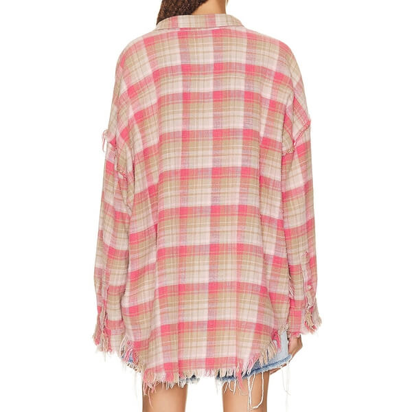 R13 Shredded Seam Drop Neck Plaid Shirt