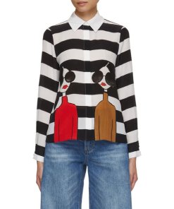 Alice + Olivia Striped Stace Face Willa Placket Blouse