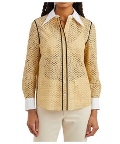 Tory Burch Poplin-Trimmed Broderie Anglaise Cotton Shirt