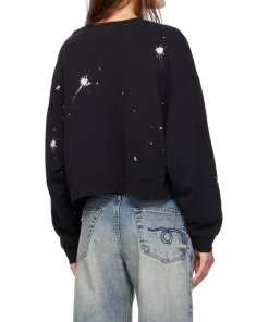 R13 Paint Splatter Cropped Crewneck Sweatshirt