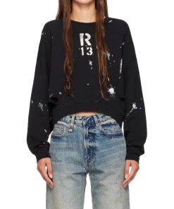 R13 Paint Splatter Cropped Crewneck Sweatshirt