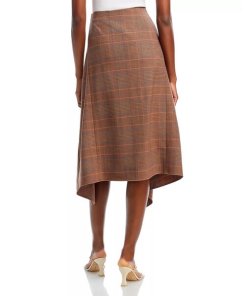 A.L.C. Navy Checked Asymmetric Midi Skirt