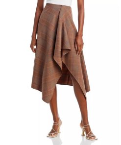 A.L.C. Navy Checked Asymmetric Midi Skirt