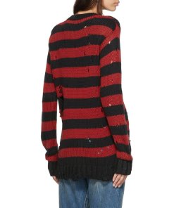 R13 Grunge Shredded Striped Crewneck Sweater